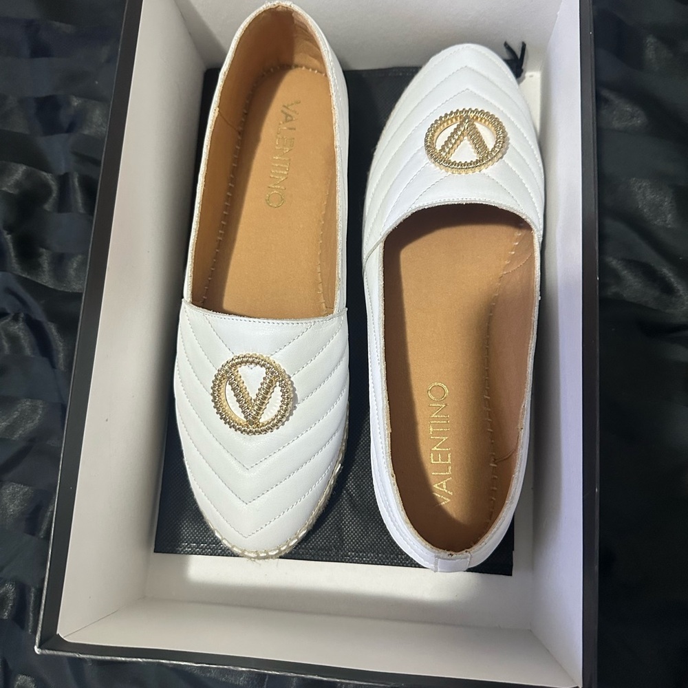 Valentino White and Gold Women's Flats